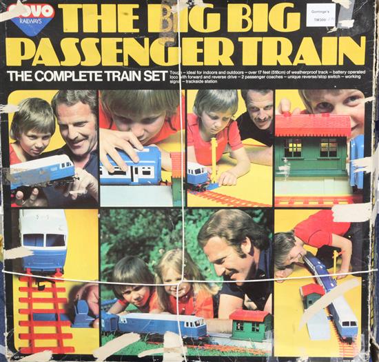 A Big Big Novo train set, one diesel battery operated loco, 2 BR coaches and assorted items including track, etc.